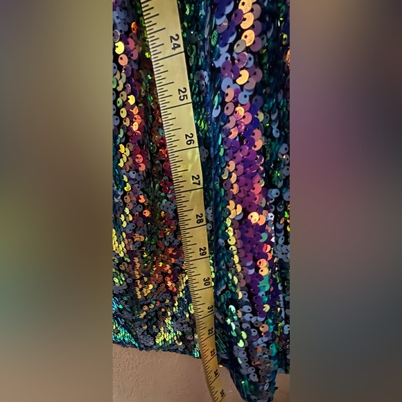 by & by Shimmering Sequin Dress in Purple and Blue. 
STRETCH FABRIC - Picture 4 of 9